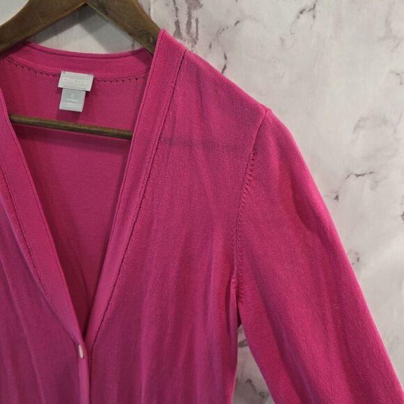 Chicos Cardigan Womens 0 Small Pink Wrap Topper Magenta Hot Travelers Ruana Long - Picture 11 of 12
